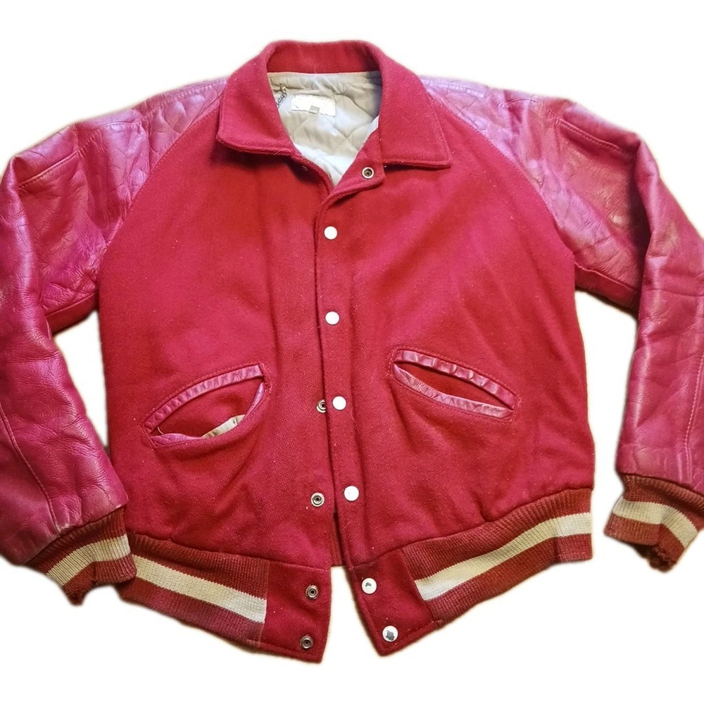 Ripon Jackets Varsity Letterman Leather Wool Jacket Red M 44